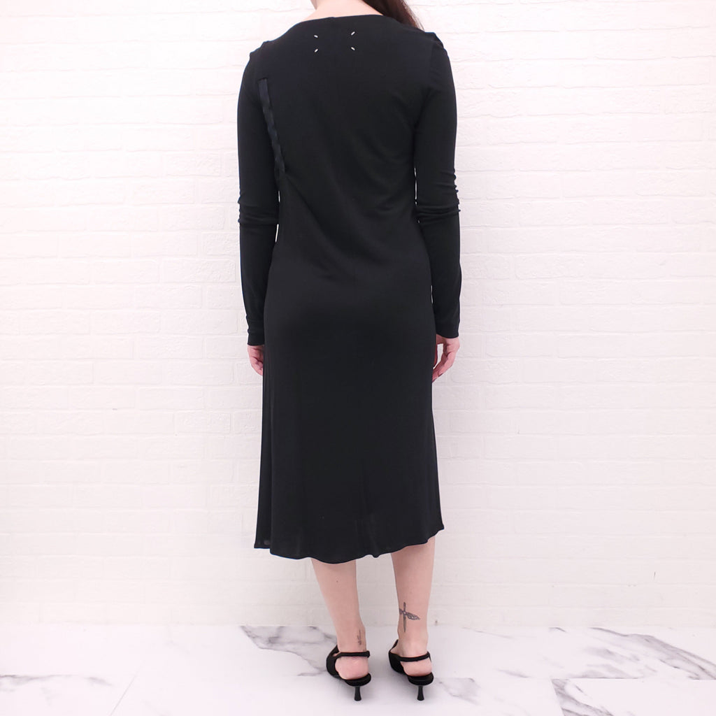 MAISON MARGIELA BLACK LONG SLEEVE DRESS WITH CINCH DETAIL - SIZE 40
