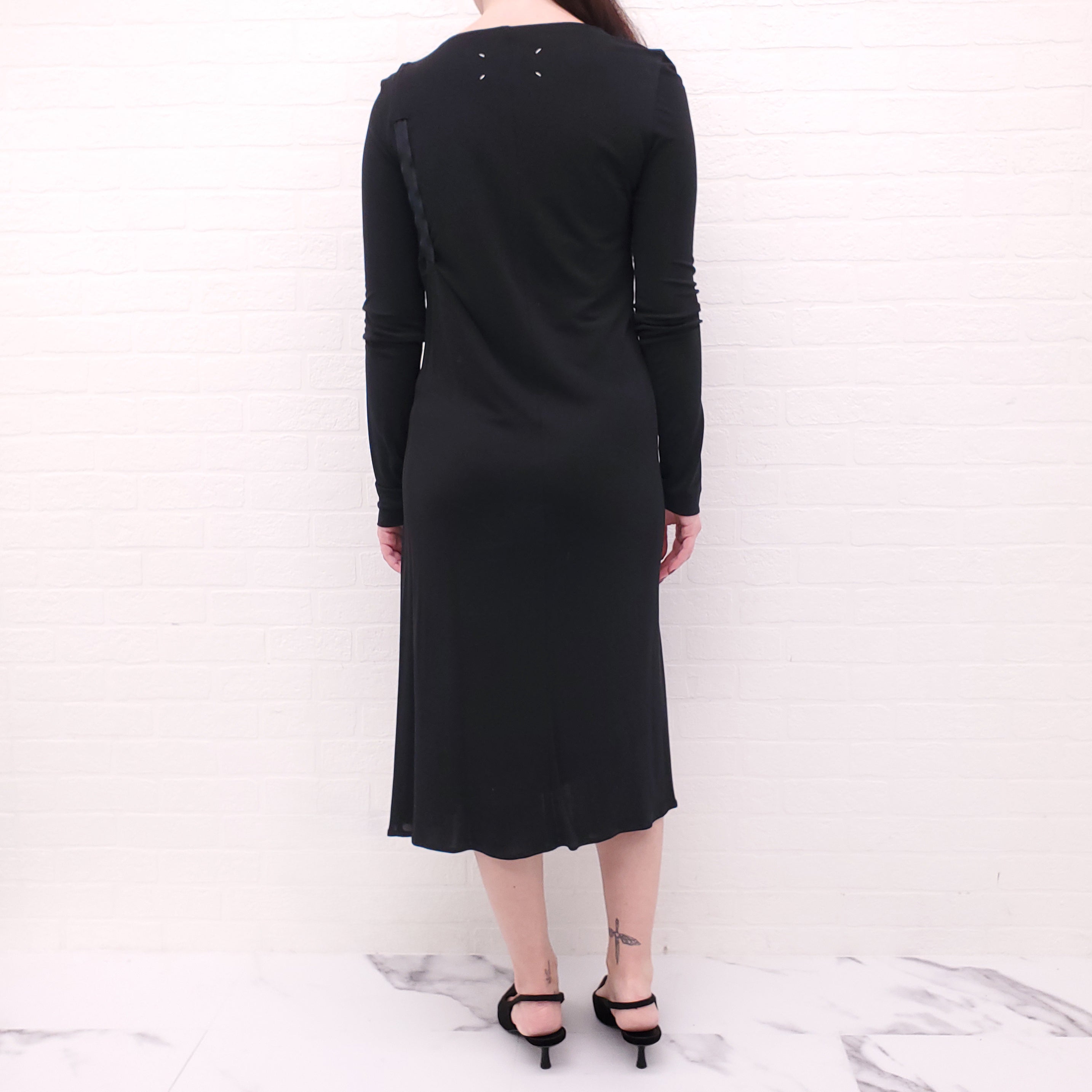 MAISON MARGIELA BLACK LONG SLEEVE DRESS WITH CINCH DETAIL - SIZE 40
