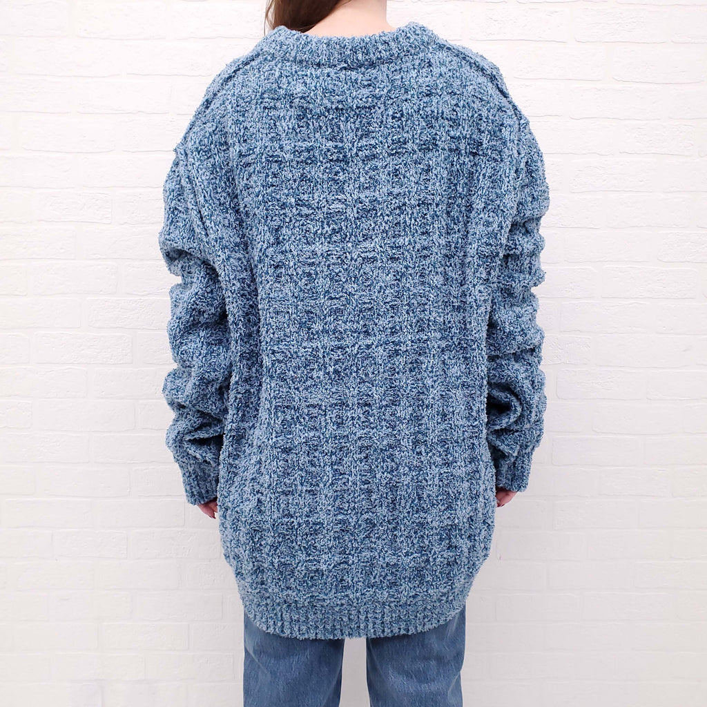 MAISON MARGIELA OVERSIZED BLUE KNIT CREWNECK SWEATER - SIZE M