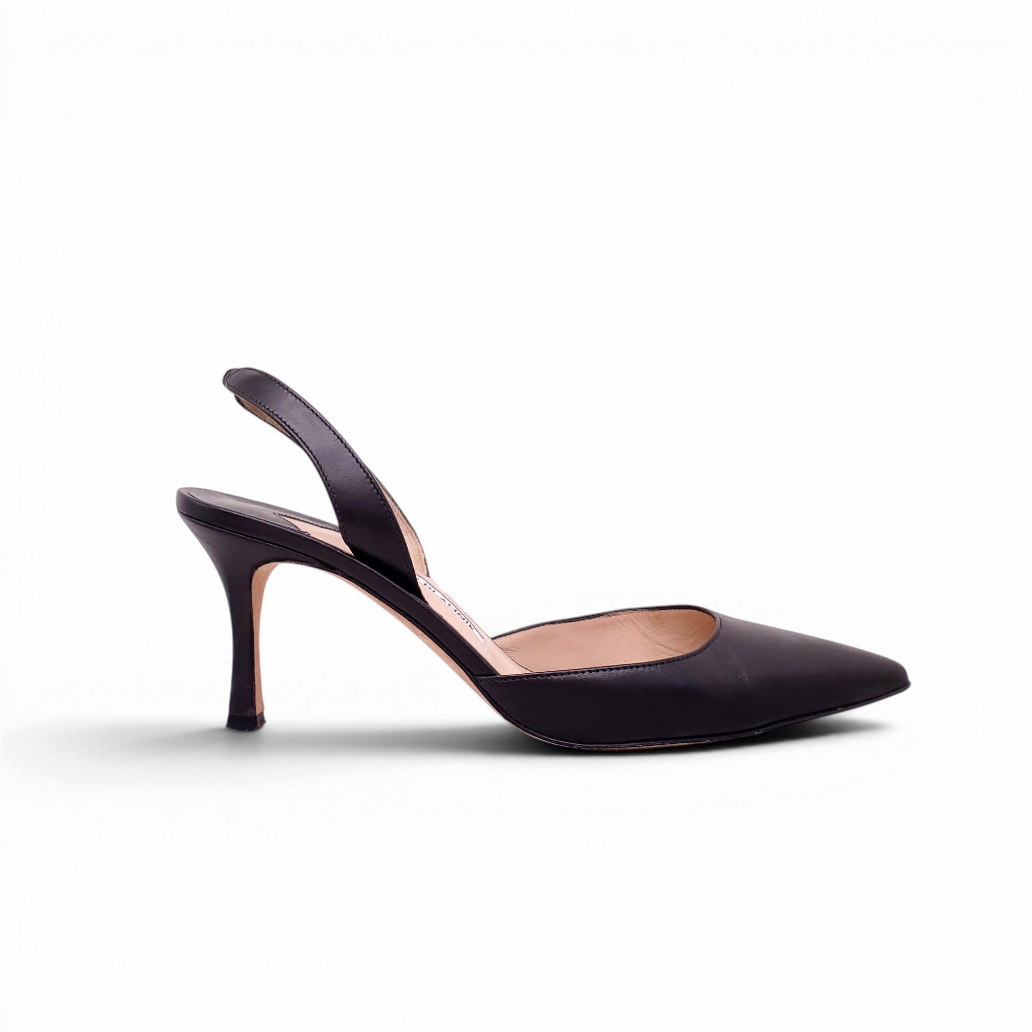 MANOLO BLAHNIK BLACK LEATHER SLINGBACKS - SIZE 38.5