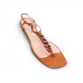 MANOLO BLAHNIK BROWN LEATHER CHAIN SANDALS - SIZE 40