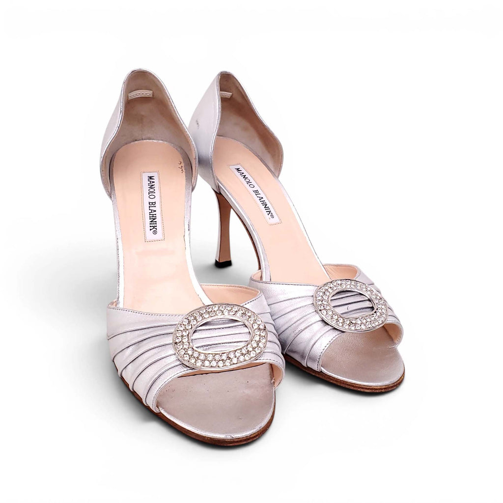 MANOLO BLAHNIK SILVER CRYSTAL HEELS - SIZE 39