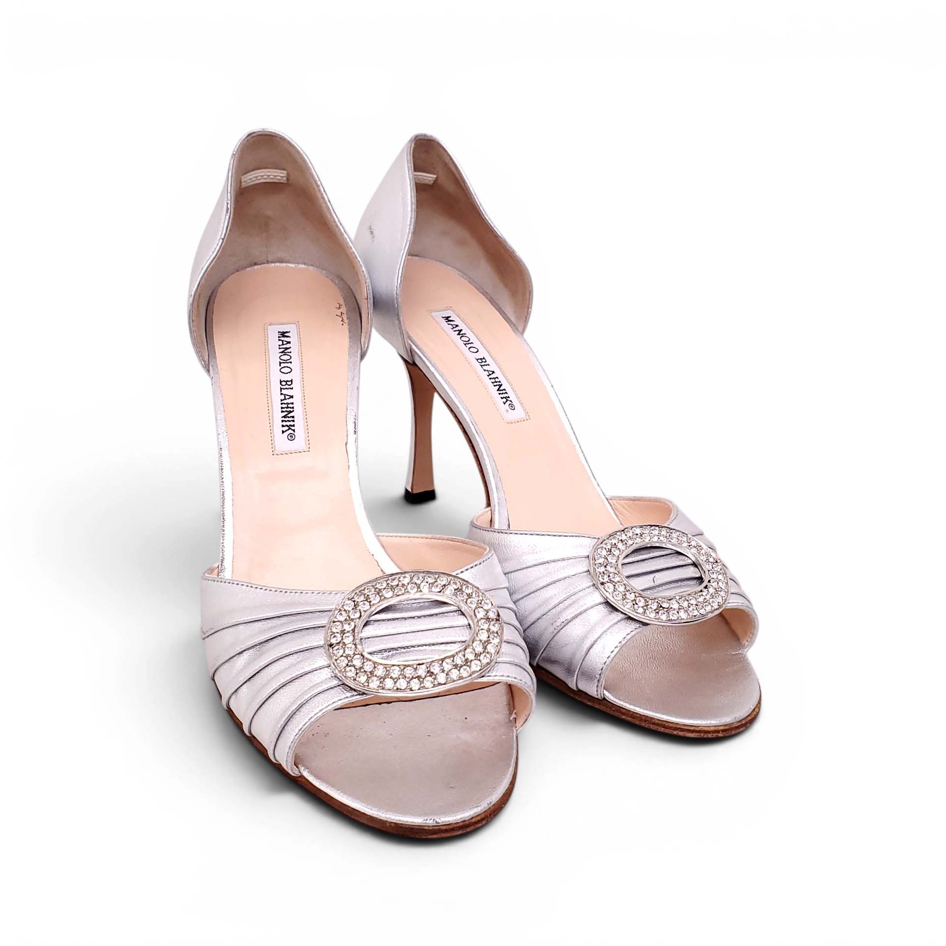 MANOLO BLAHNIK SILVER CRYSTAL HEELS - SIZE 39