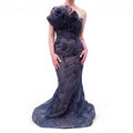 MARCHESA RUNWAY TEAL SEQUIN FLORAL OVERLAY GOWN - SIZE 4