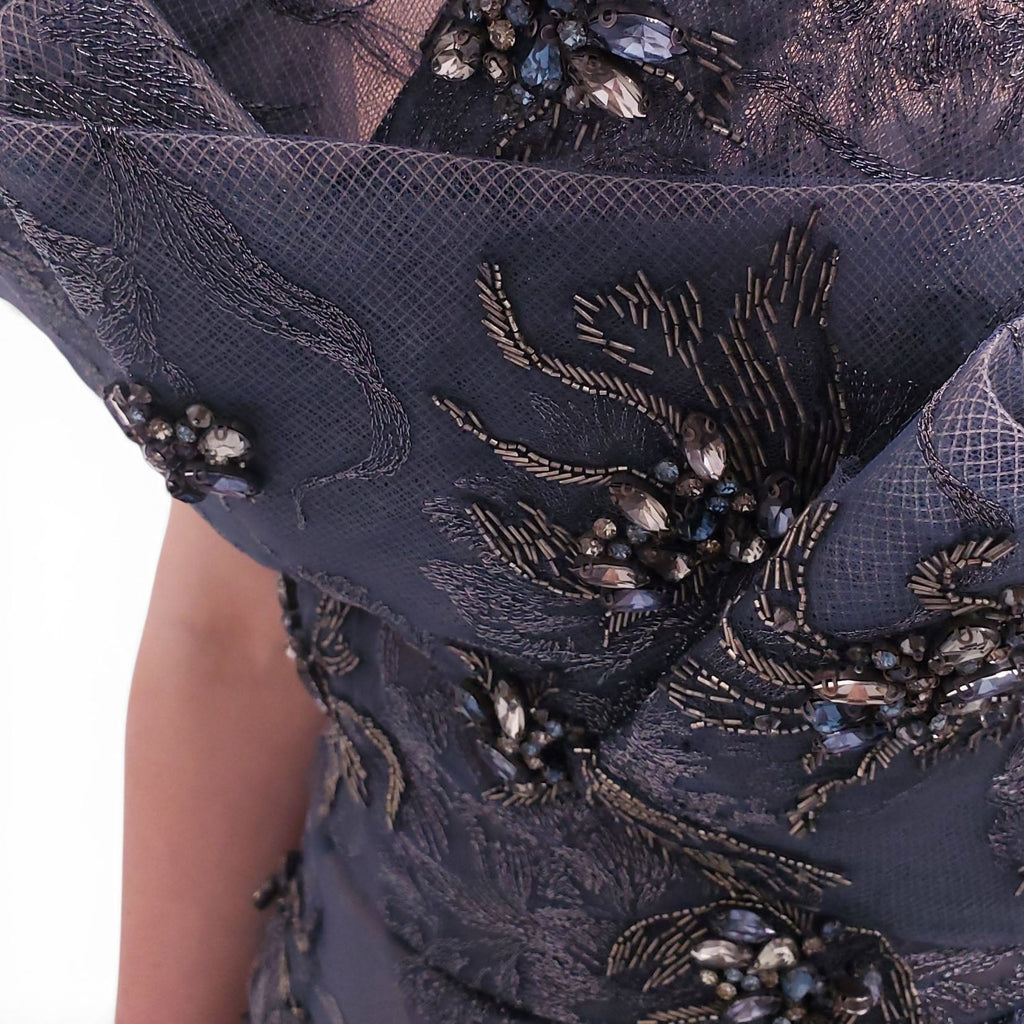 MARCHESA RUNWAY TEAL SEQUIN FLORAL OVERLAY GOWN - SIZE 4
