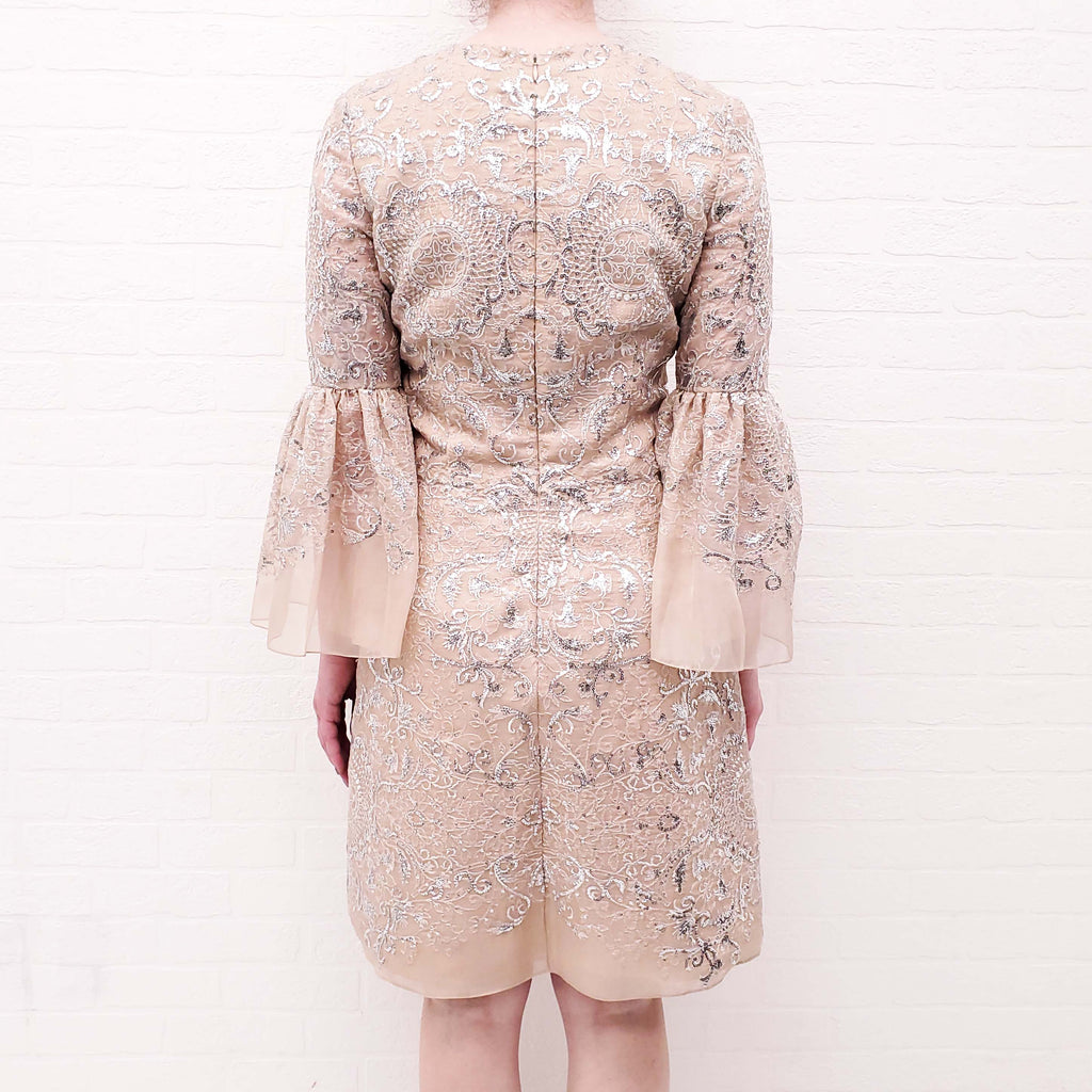 MARCHESA SEQUIN SILVER NUDE DRESS - SIZE 10