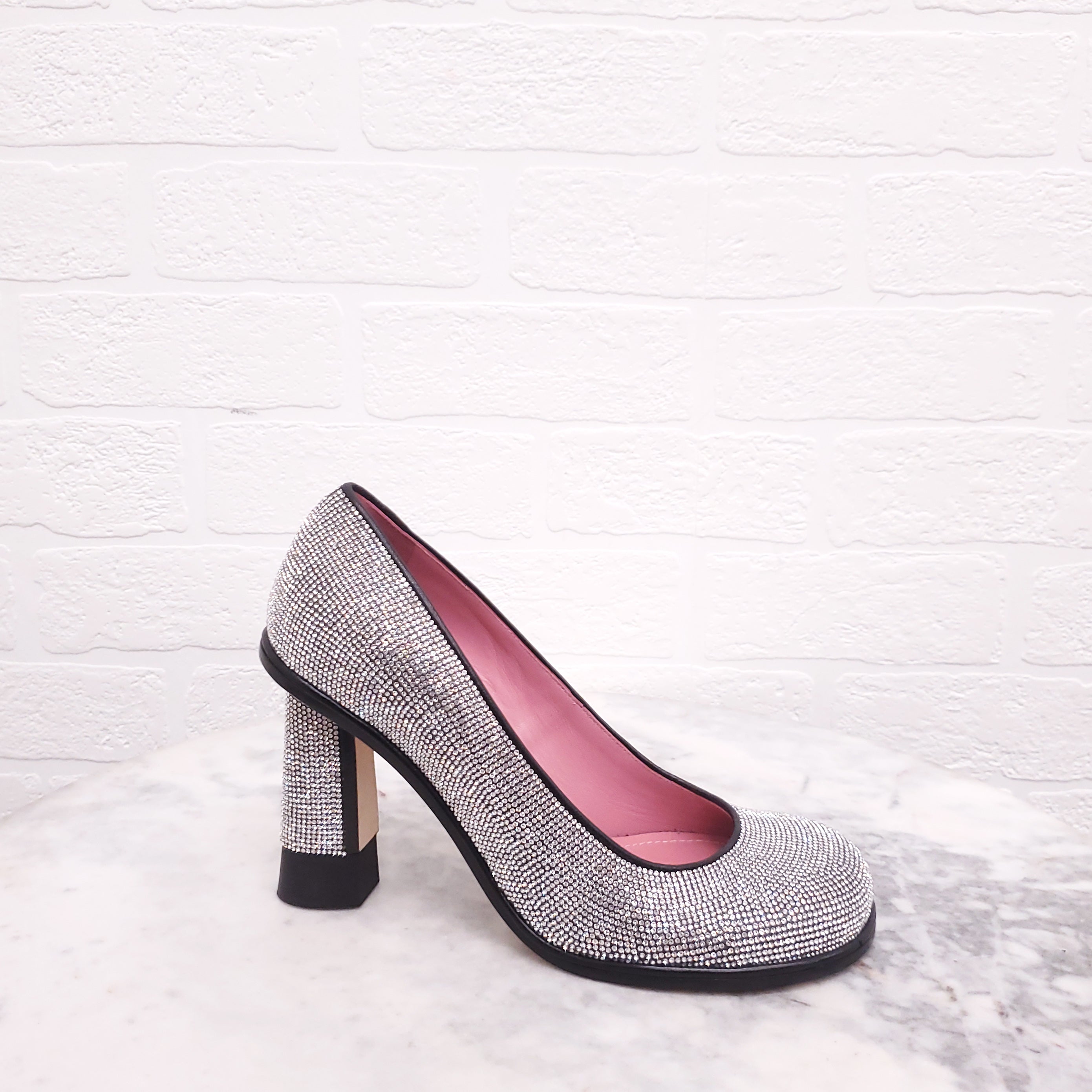 MARCO DE VINCENZO CRYSTAL ROUND TOE HEELS - SIZE 36