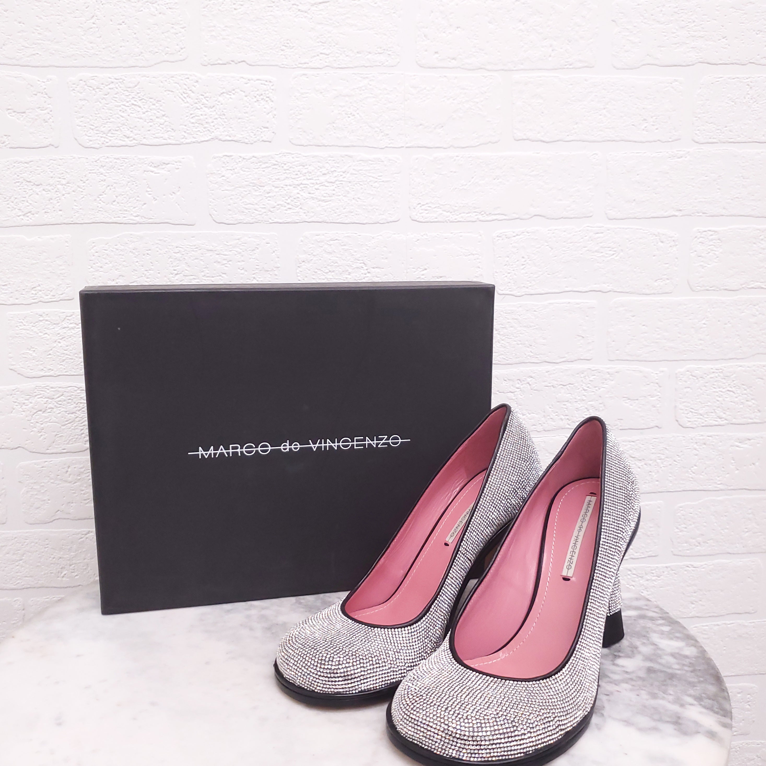 MARCO DE VINCENZO CRYSTAL ROUND TOE HEELS - SIZE 36