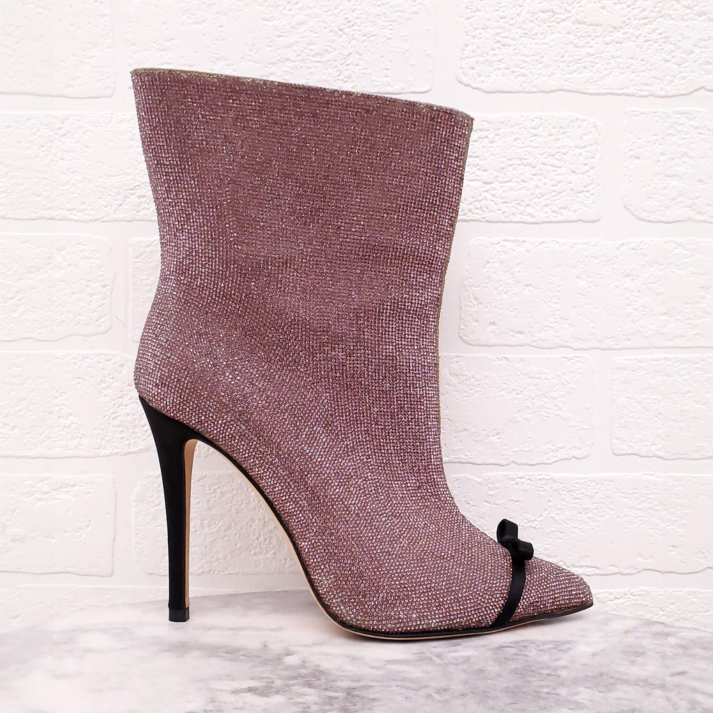 MARCO DE VINCENZO PINK CRYSTAL HEELED BOOTIES WITH PVC - SIZE 37