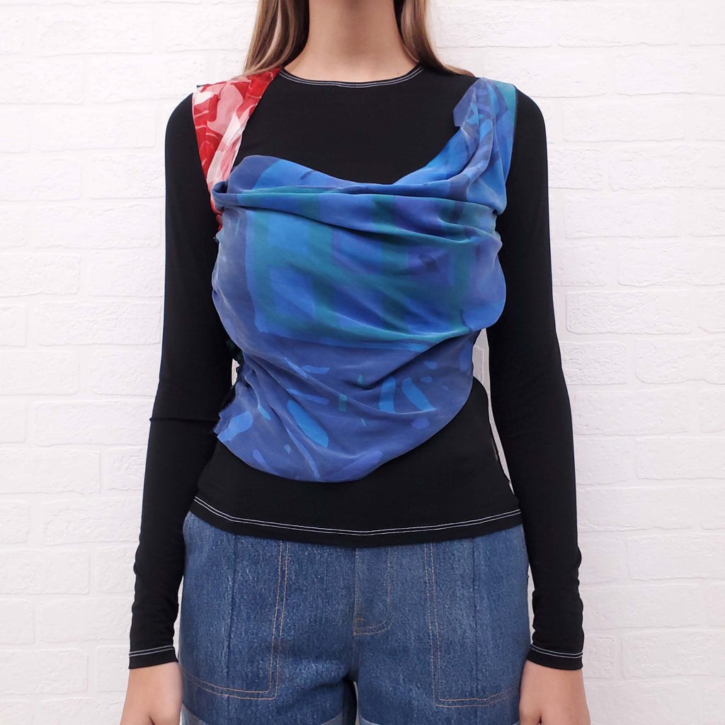 MARINE SERRE SILK SCARF DRAPE TOP - SIZE 36