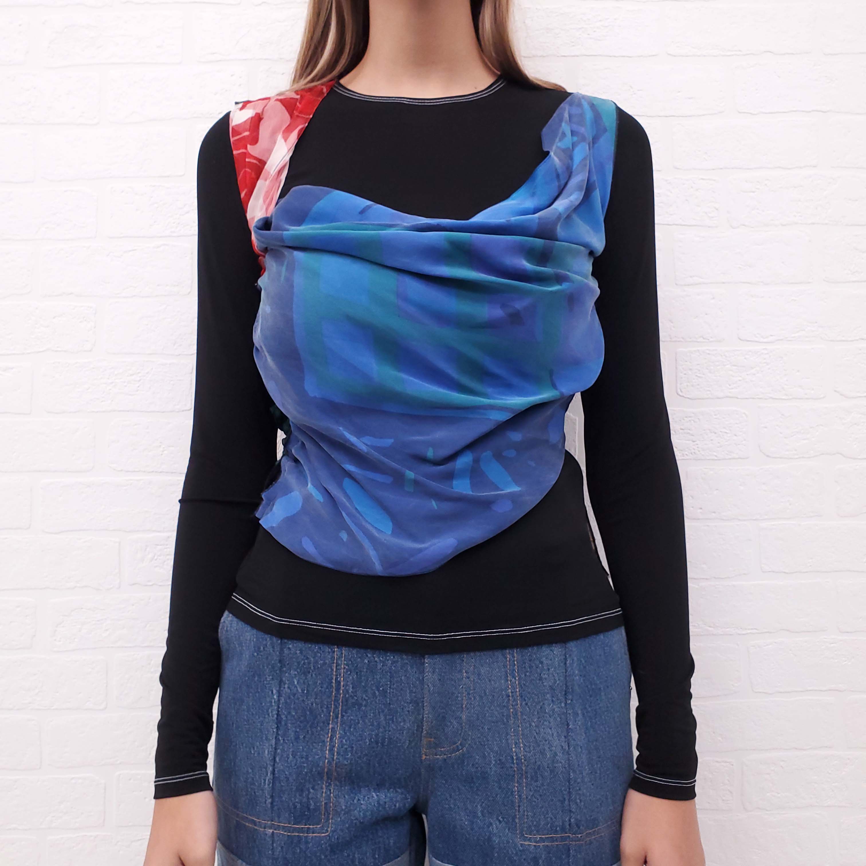 MARINE SERRE SILK SCARF DRAPE TOP - SIZE 36