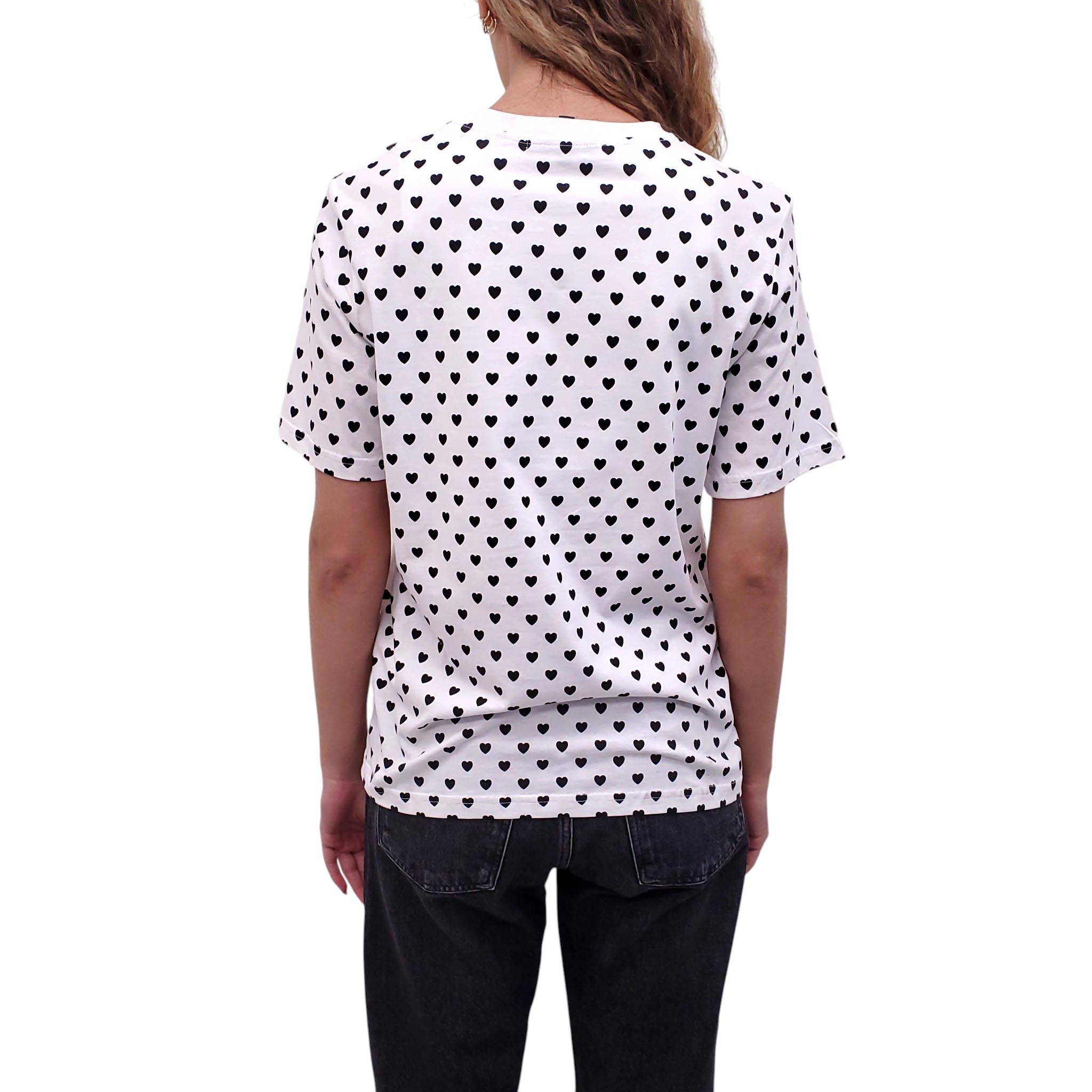 MARKUS LUPFER HEART PATTERNED T-SHIRT WITH EMBROIDERED DETAIL - SIZE S