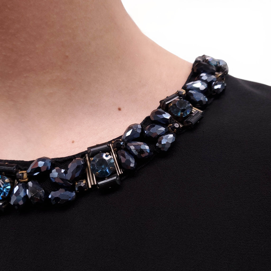 MARNI BLACK DRESS WITH BLUE BEADED NECKLINE - SIZE 40