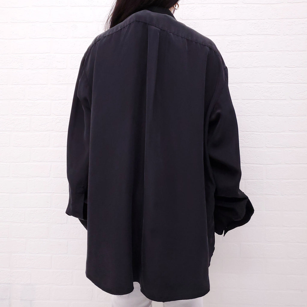MARNI RUNWAY BLACK SILK TIE DYE RUFFLE TUXEDO BLOUSE - SIZE 48