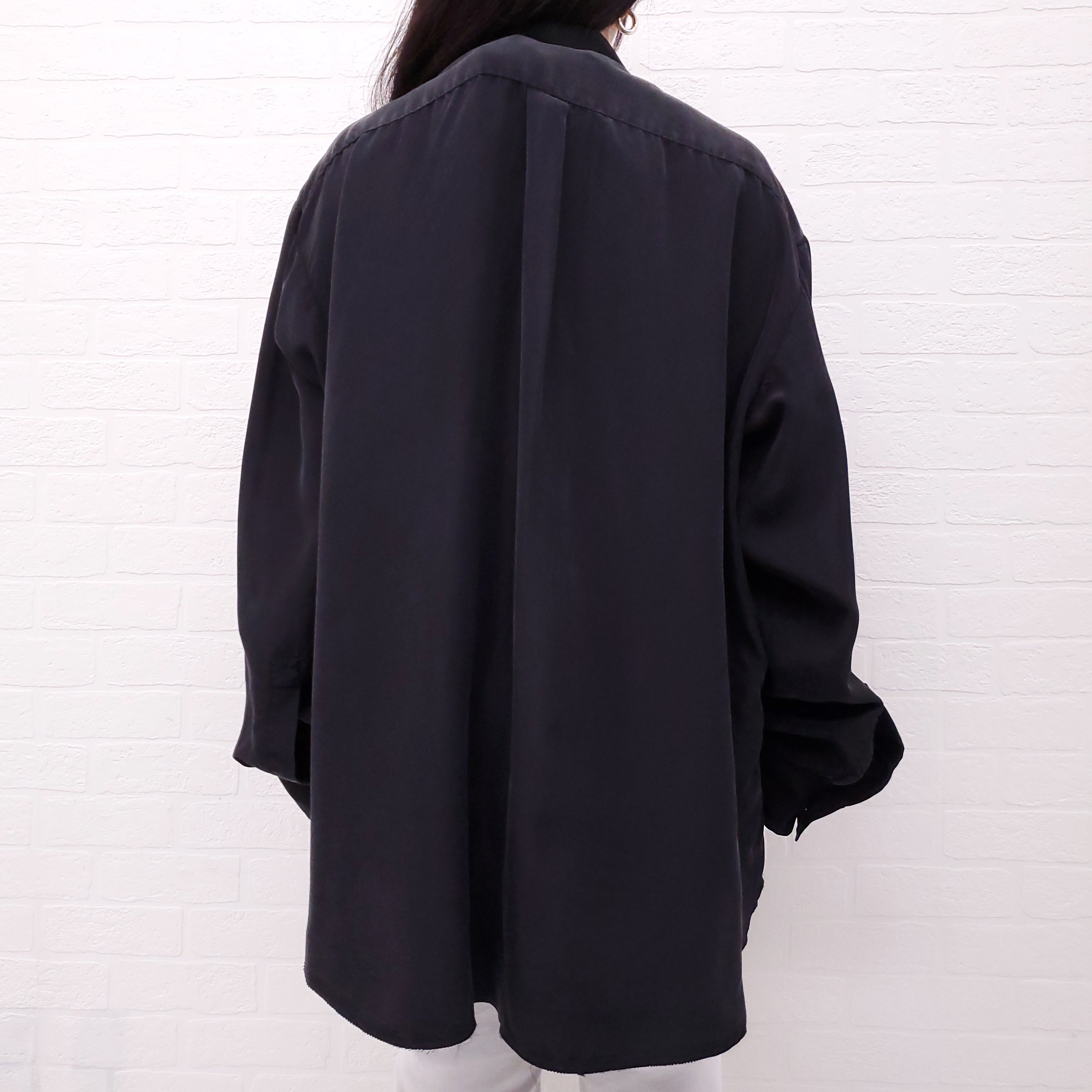 MARNI RUNWAY BLACK SILK TIE DYE RUFFLE TUXEDO BLOUSE - SIZE 48