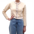MARNI BUTTER YELLOW CARDIGAN WITH BURGUNDY STITCHING - SIZE 38