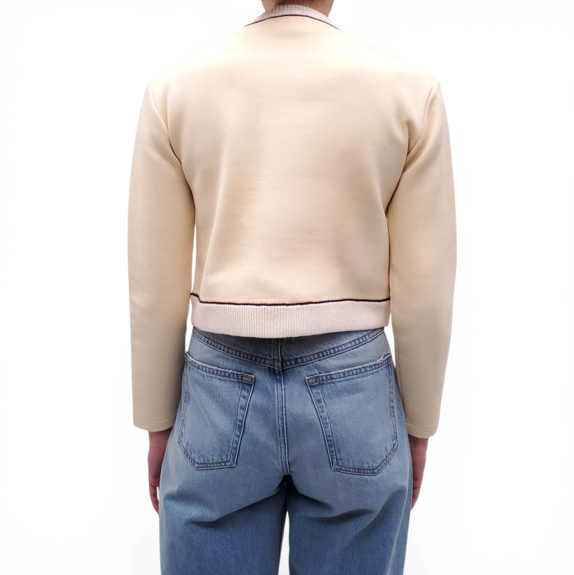 MARNI BUTTER YELLOW CARDIGAN WITH BURGUNDY STITCHING - SIZE 38