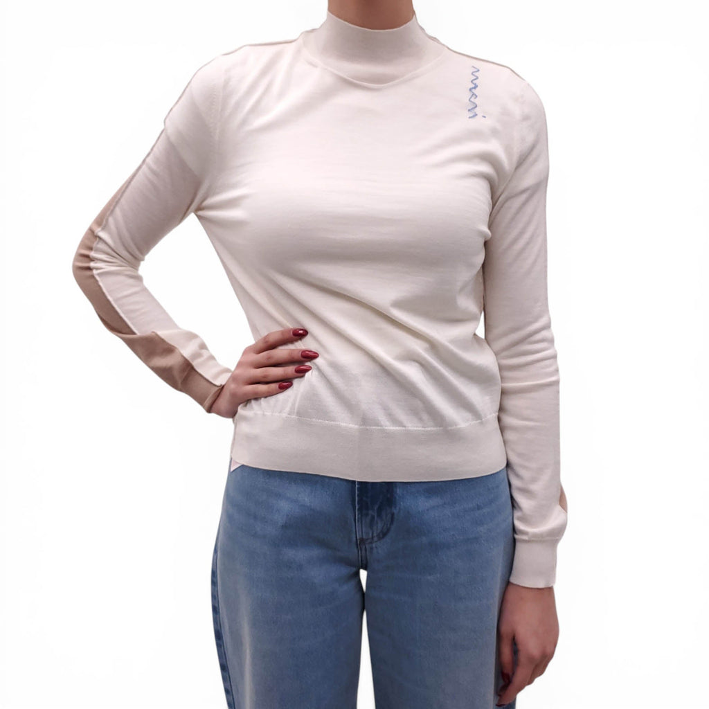 MARNI CREAM AND CAMEL SWEATER WITH STITCHED LOGO - SIZE 36
