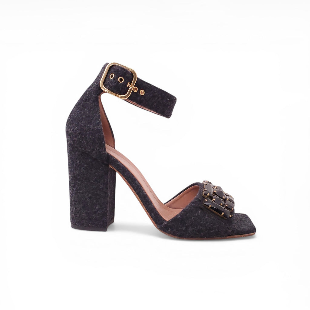 MARNI GREY HEELS WITH BUCKLE AND CRYSTAL DETAILS - SIZE 39