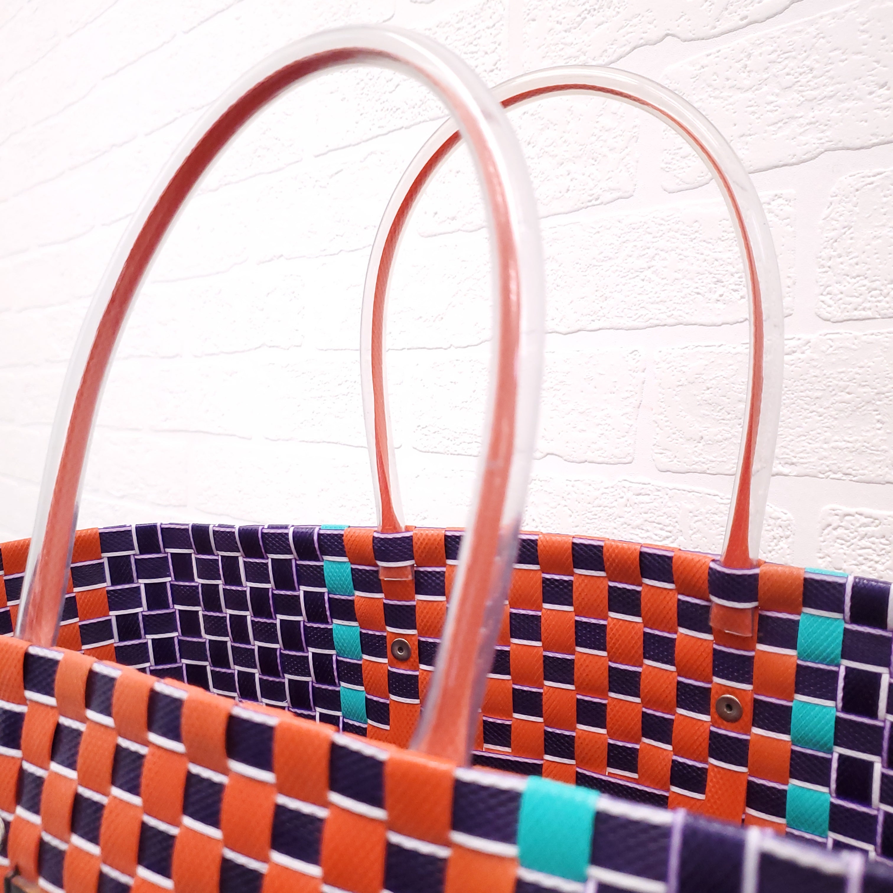 MARNI NAVY/ORANGE MARKET WOVEN SHOPPING BAG