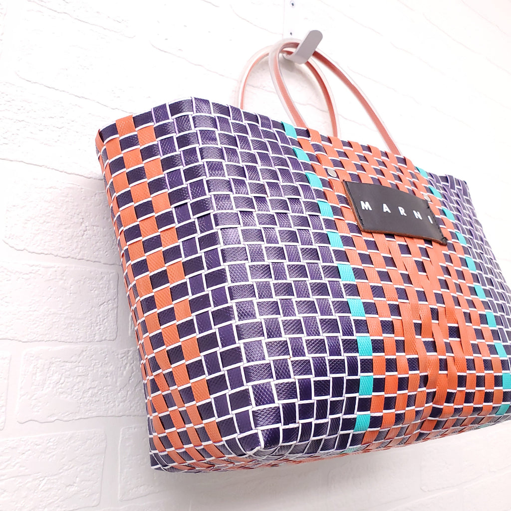 MARNI NAVY/ORANGE MARKET WOVEN SHOPPING BAG