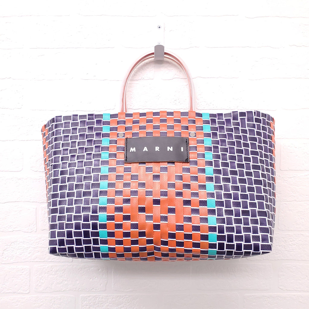 MARNI NAVY/ORANGE MARKET WOVEN SHOPPING BAG