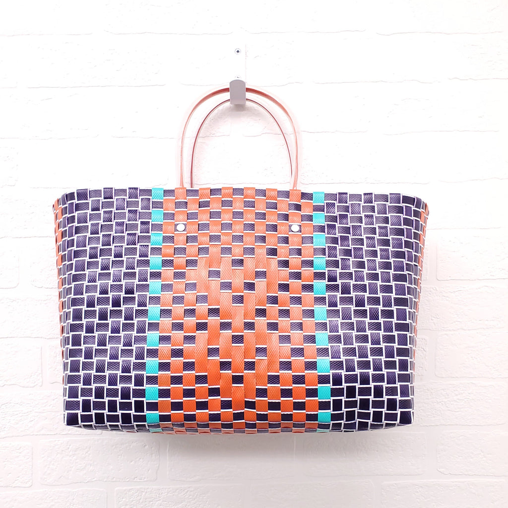 MARNI NAVY/ORANGE MARKET WOVEN SHOPPING BAG