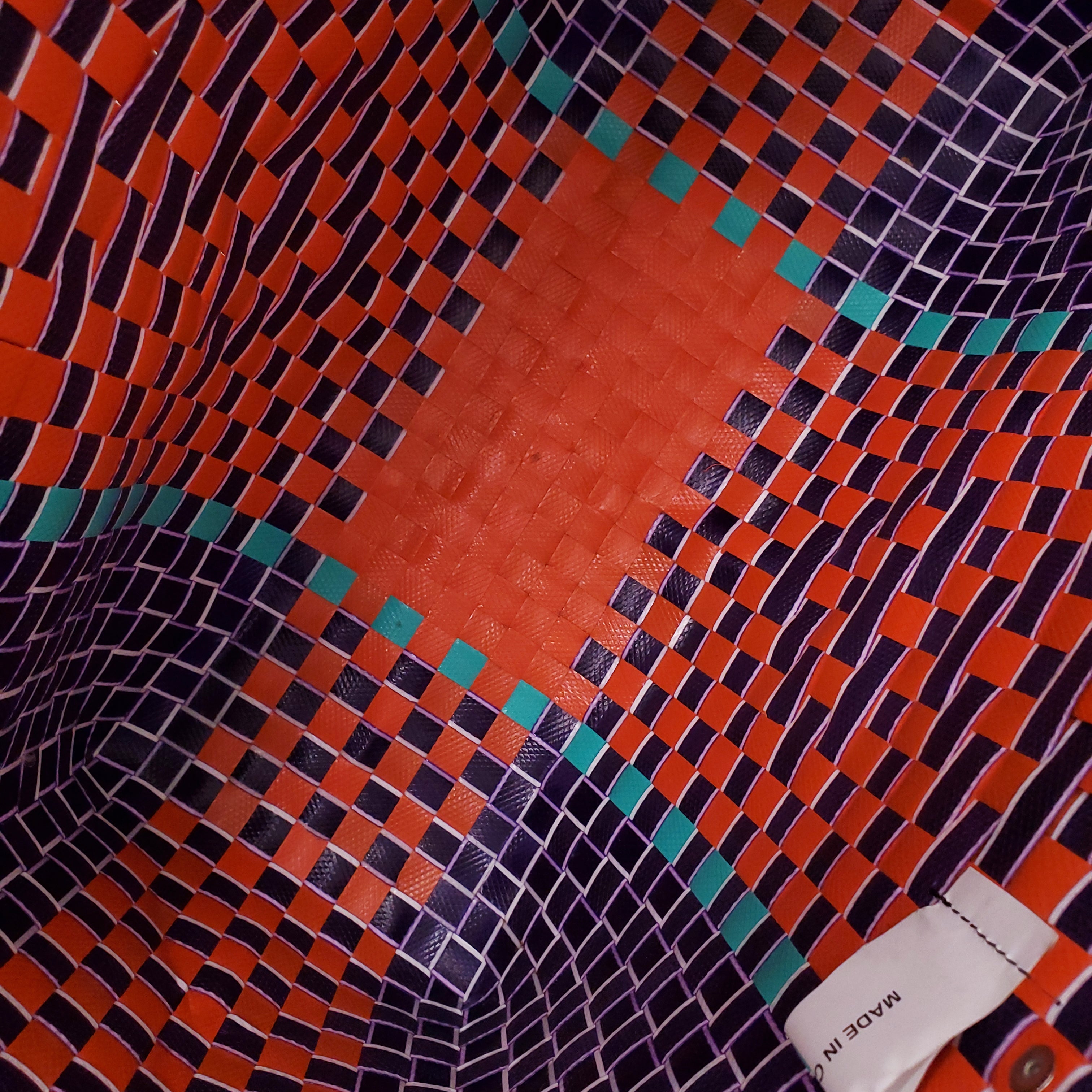 MARNI NAVY/ORANGE MARKET WOVEN SHOPPING BAG
