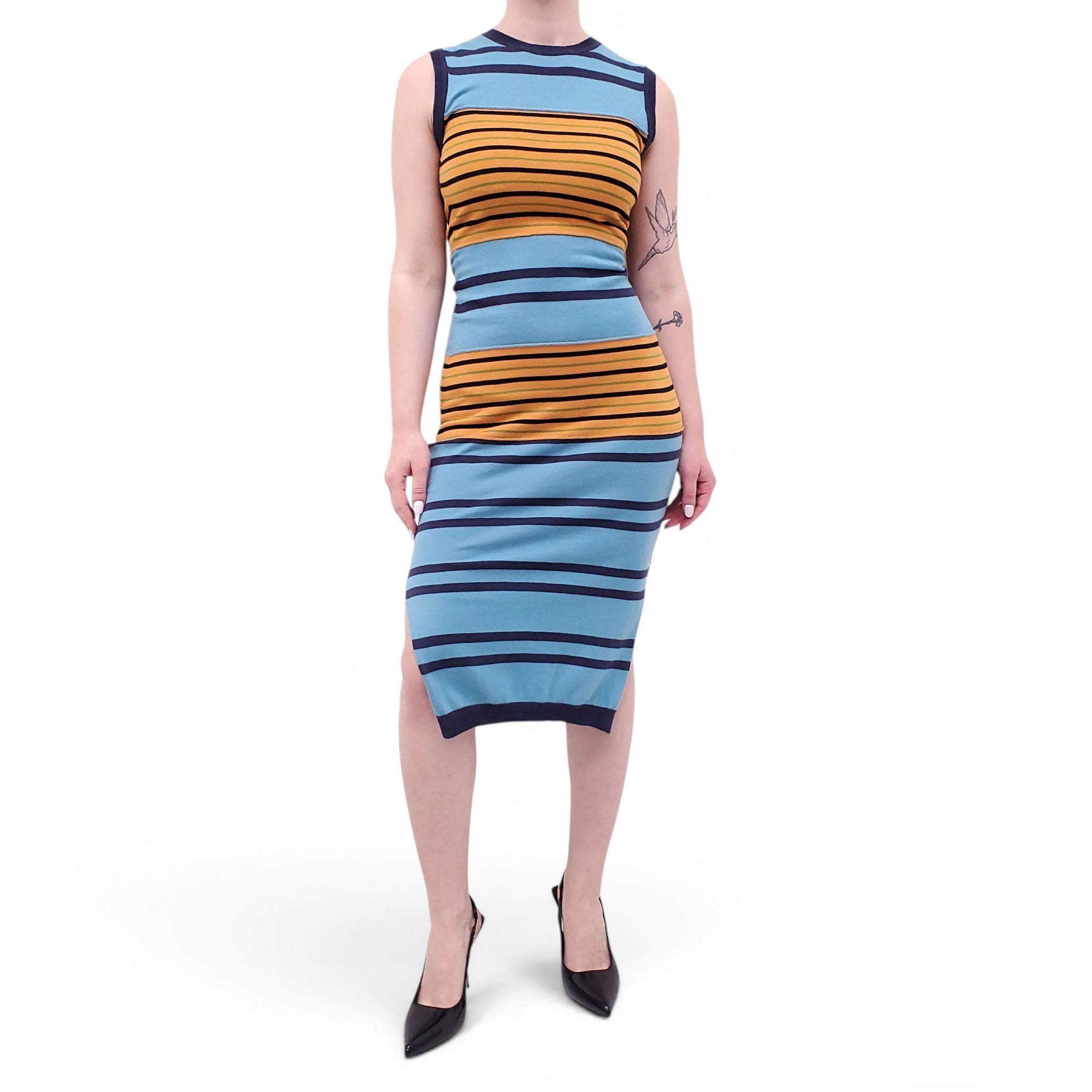 MARNI SLEEVELESS STRIPED SWEATER DRESS WITH LOGO - SIZE 38