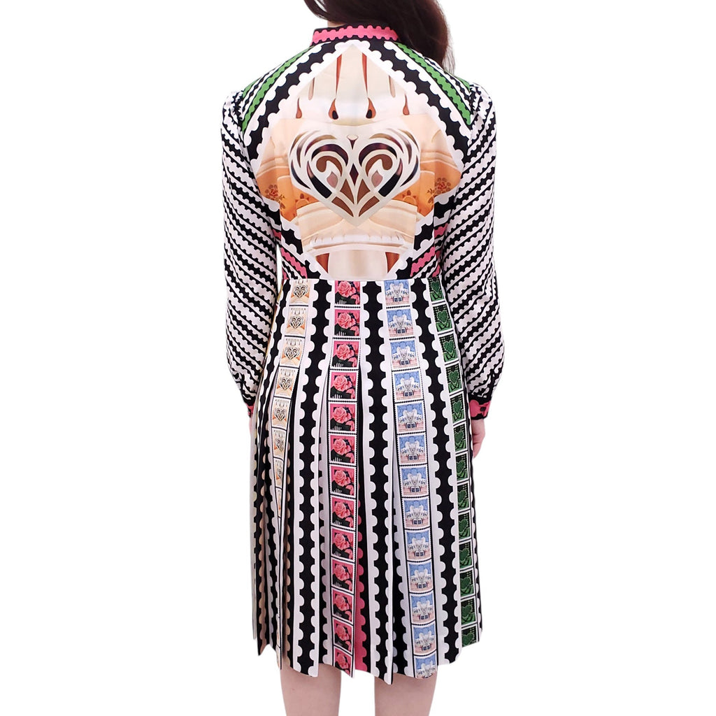MARY KATRANTZOU PATTERNED LONG-SLEEVE DRESS WITH BOW - SIZE 8