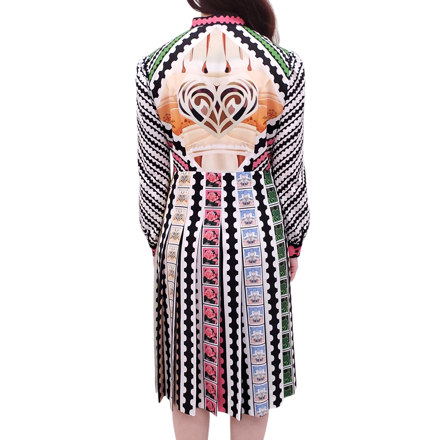 MARY KATRANTZOU PATTERNED LONG-SLEEVE DRESS WITH BOW - SIZE 8