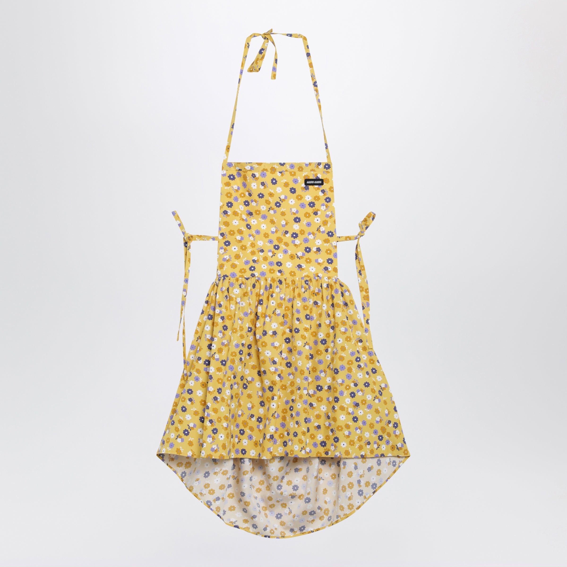 Miu Miu Floral Cotton Poplin Dress In Yellow And Purple Women