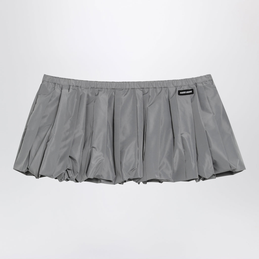 Miu Miu Pleated Balloon Tec Canvas Miniskirt In Lead Grey Women