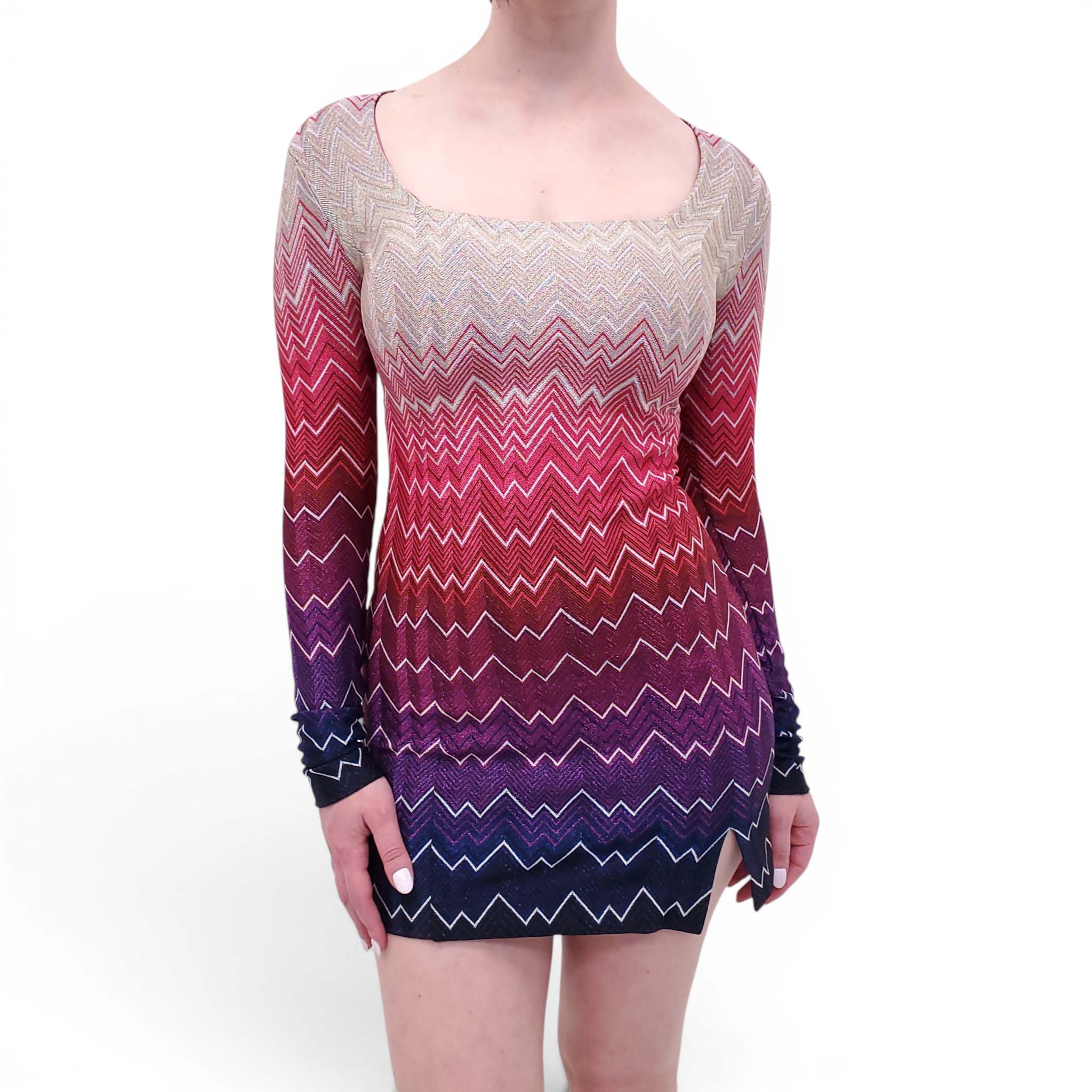 MISSONI OMBRE CHEVRON SQUARE-NECK MINI DRESS - SIZE 38
