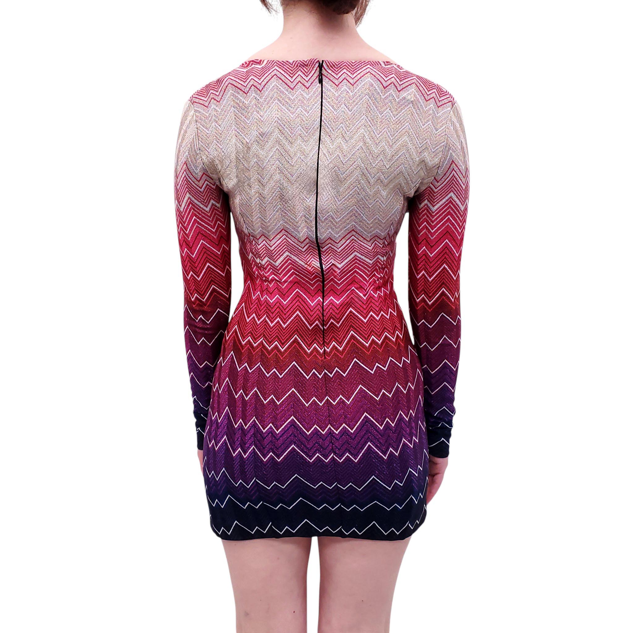 MISSONI OMBRE CHEVRON SQUARE-NECK MINI DRESS - SIZE 38