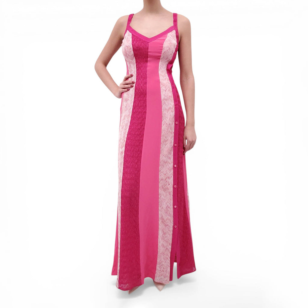 MISSONI PINK STRIPED DRESS WITH BUTTON DETAIL - SIZE 38