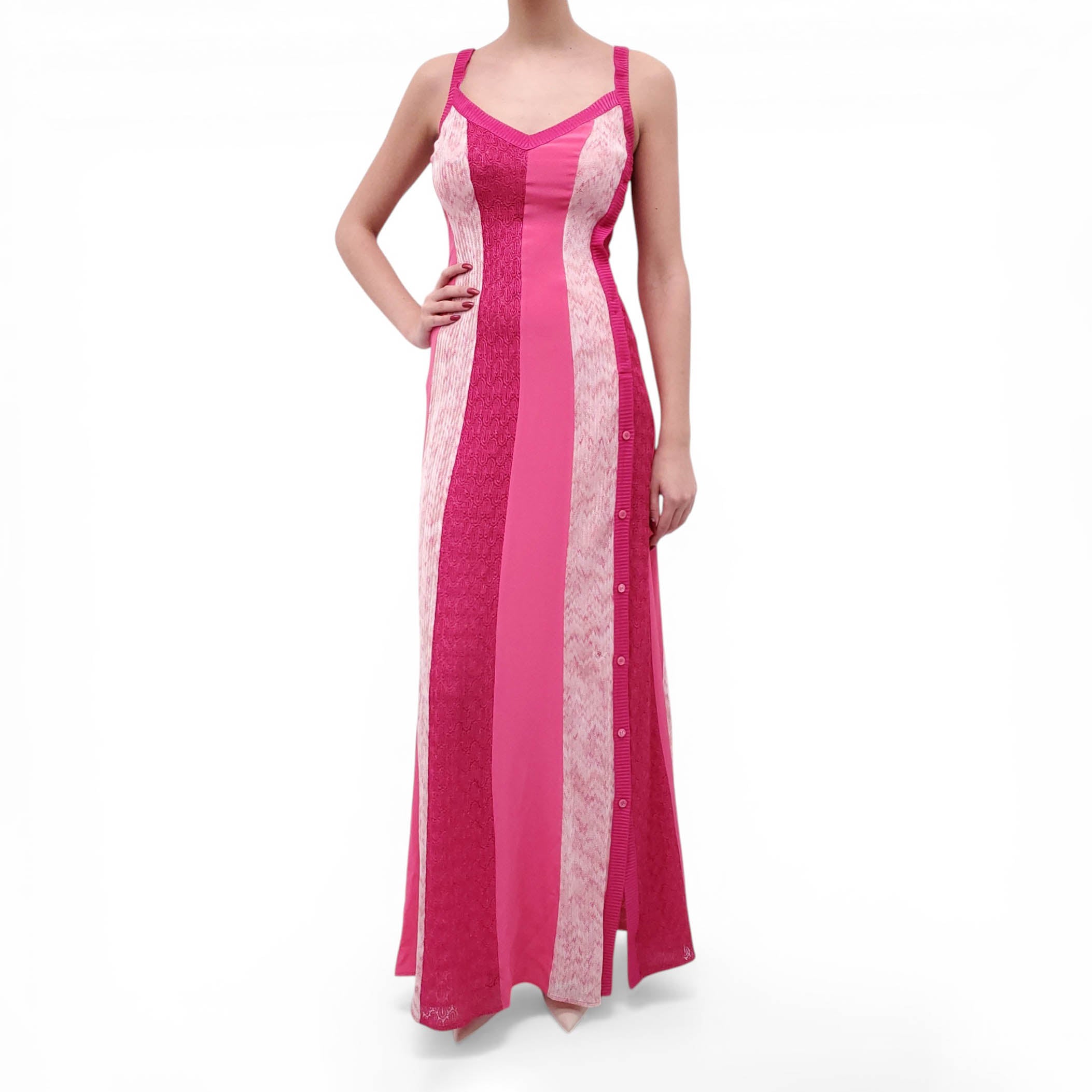 MISSONI PINK STRIPED DRESS WITH BUTTON DETAIL - SIZE 38