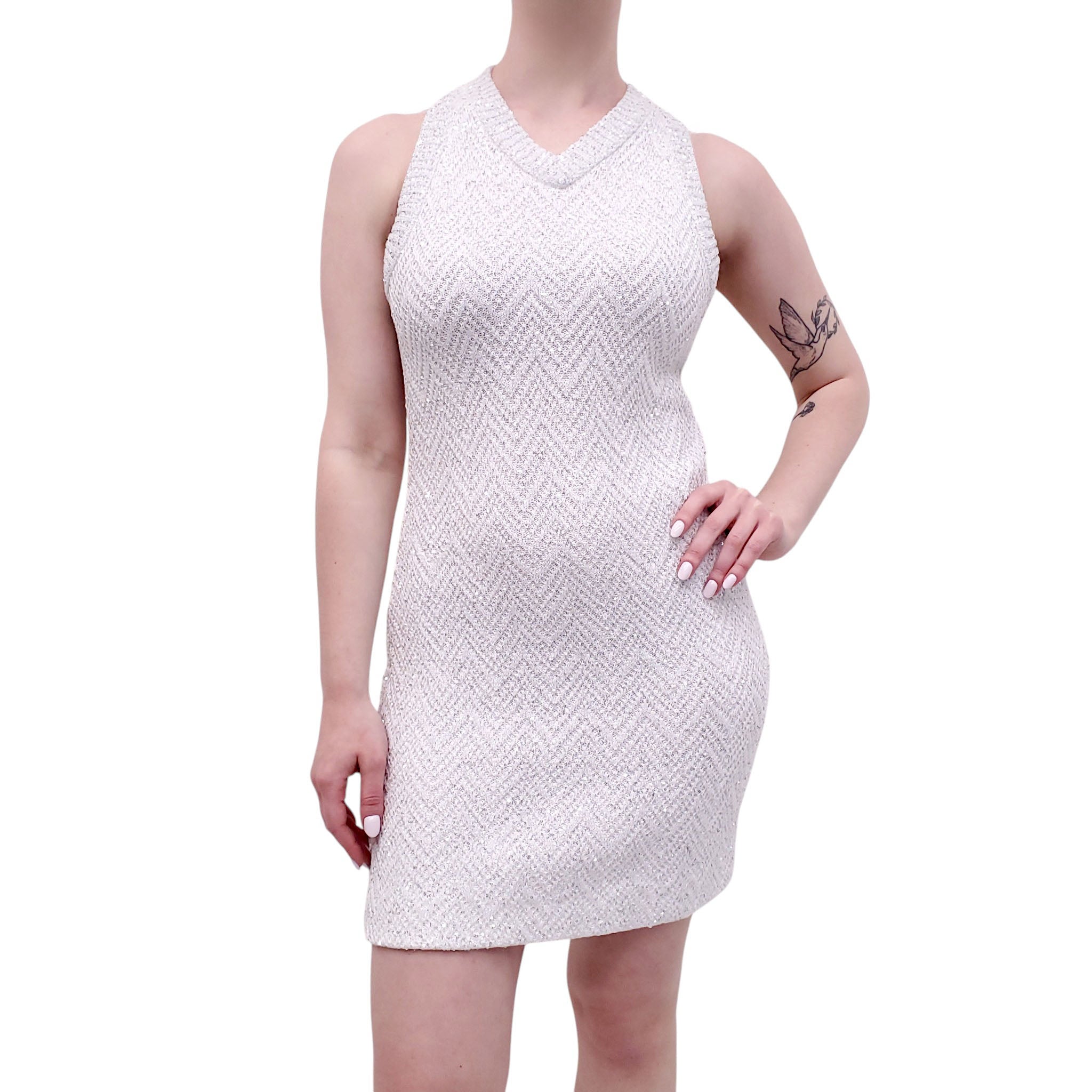 MISSONI WHITE SEQUIN MINI DRESS - SIZE 40