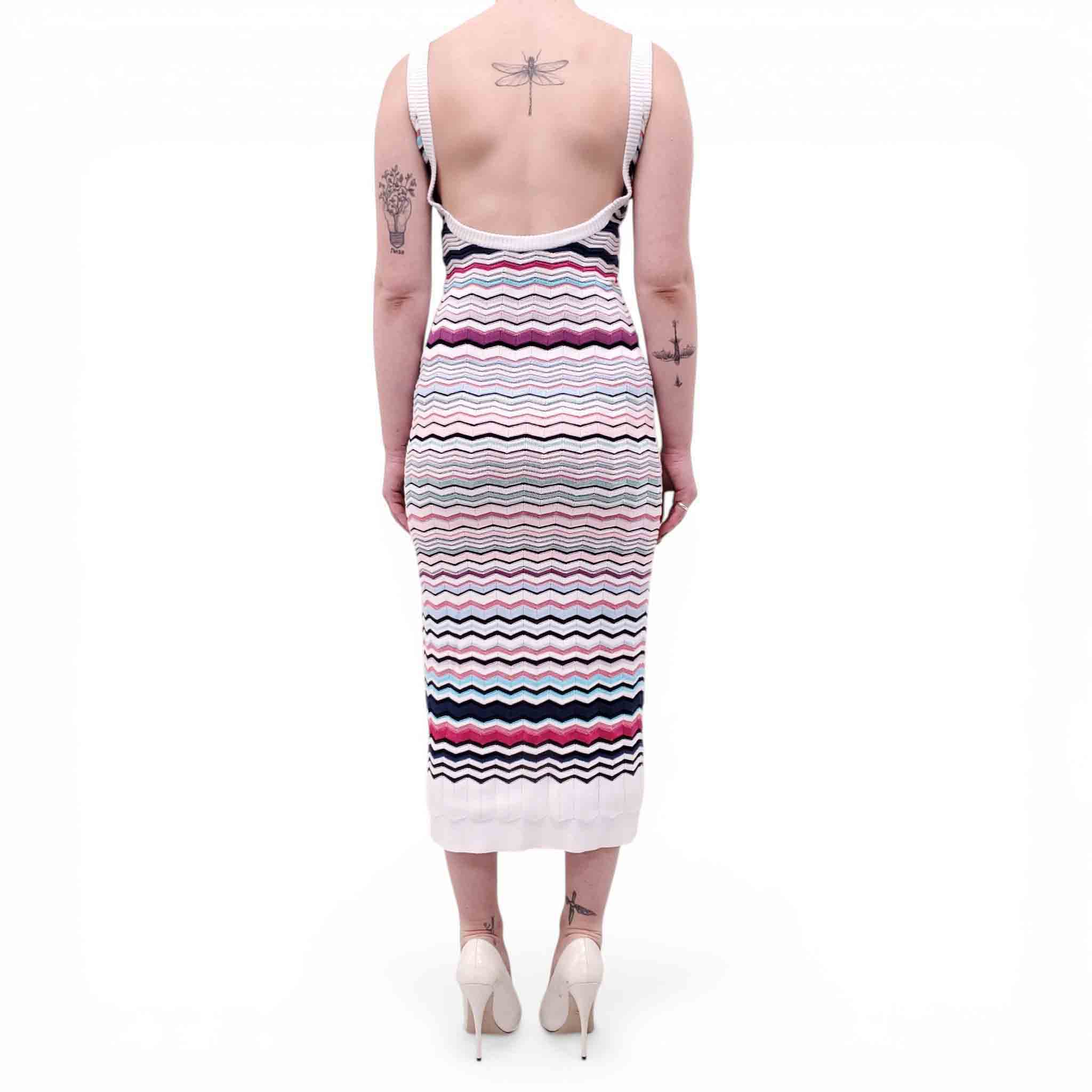 MISSONI WHITE, PINK AND BLUE CHEVRON MIDI DRESS - SIZE 38