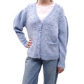 MIU MIU BLUE CRYSTAL EMBELLISHED CARDIGAN WITH PEARL BUTTONS - SIZE M