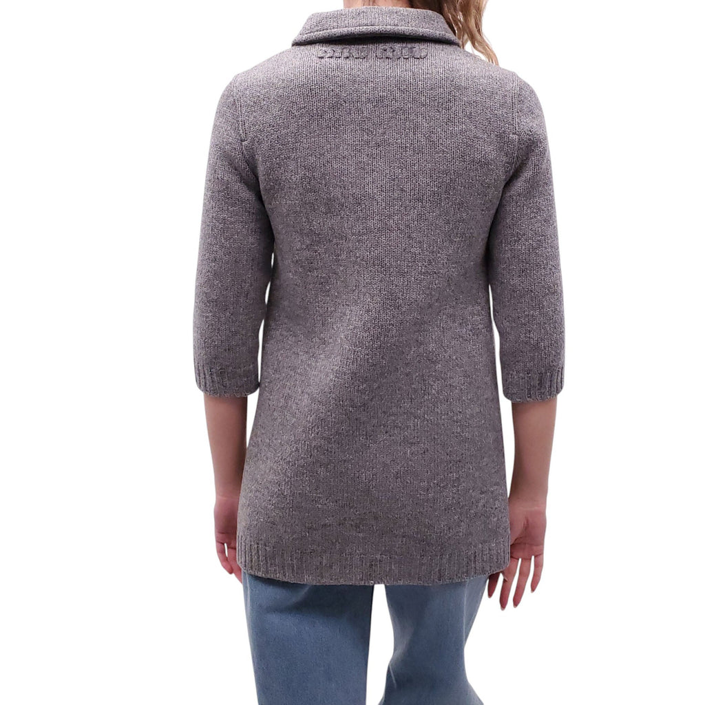 MIU MIU GREY KNIT WOOL JACKET WITH LOGO - SIZE 36