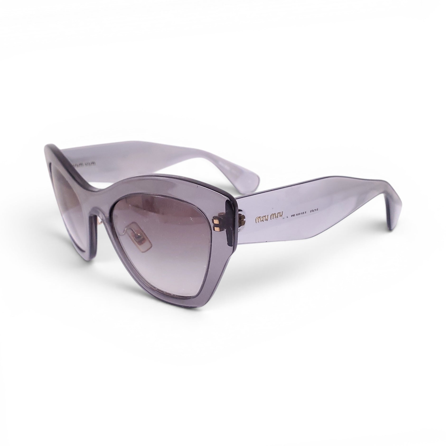 MIU MIU GREY LUCITE LOGO SUNGLASSES