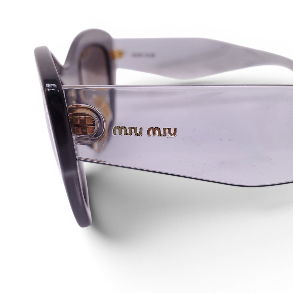 MIU MIU GREY LUCITE LOGO SUNGLASSES