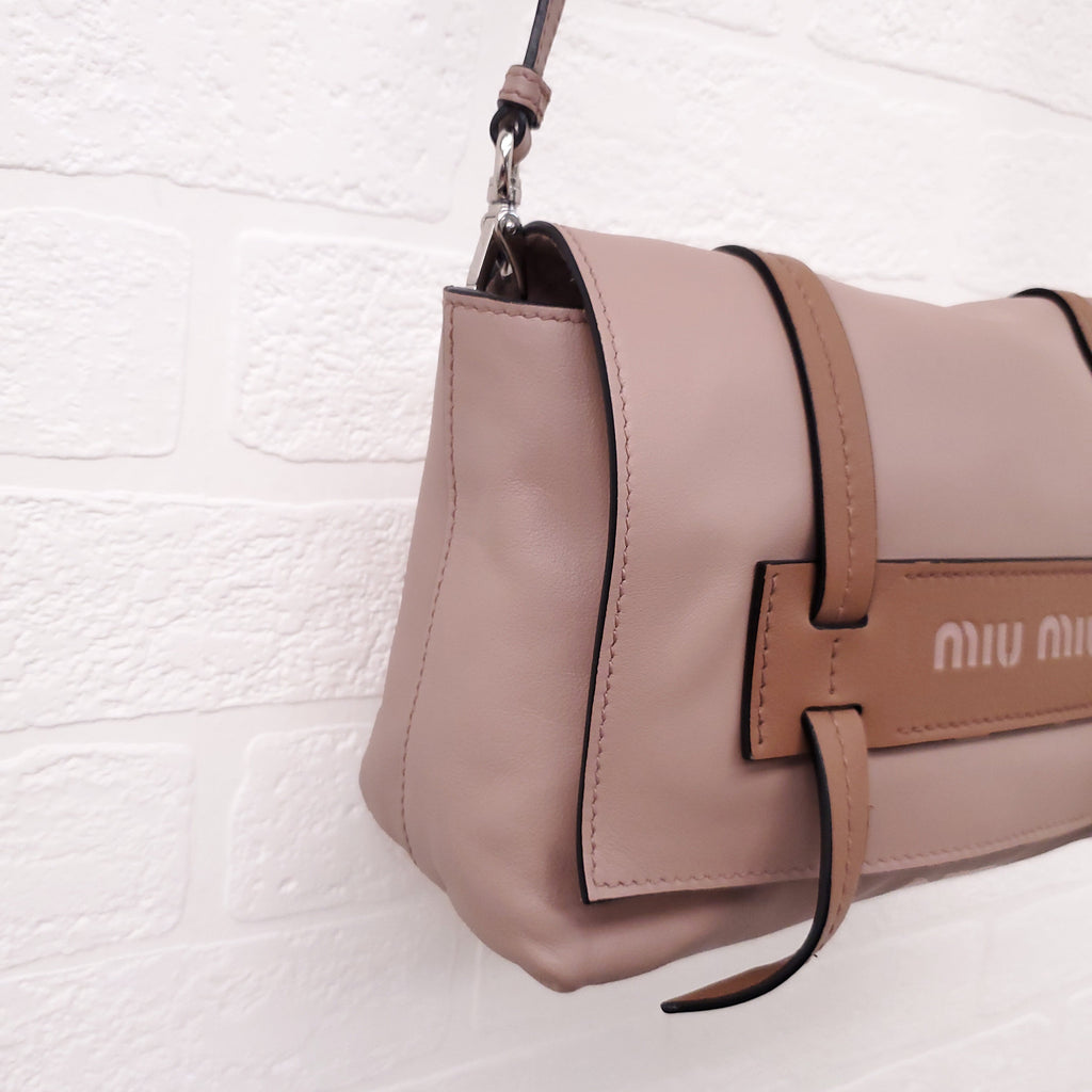 MIU MIU LOGO LEATHER CROSSBODY SATCHEL