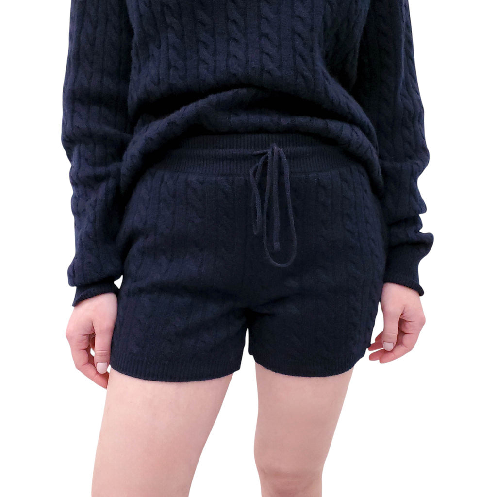 MIU MIU NAVY CABLEKNIT CASHMERE SWEATER SHORTS - SIZE 36