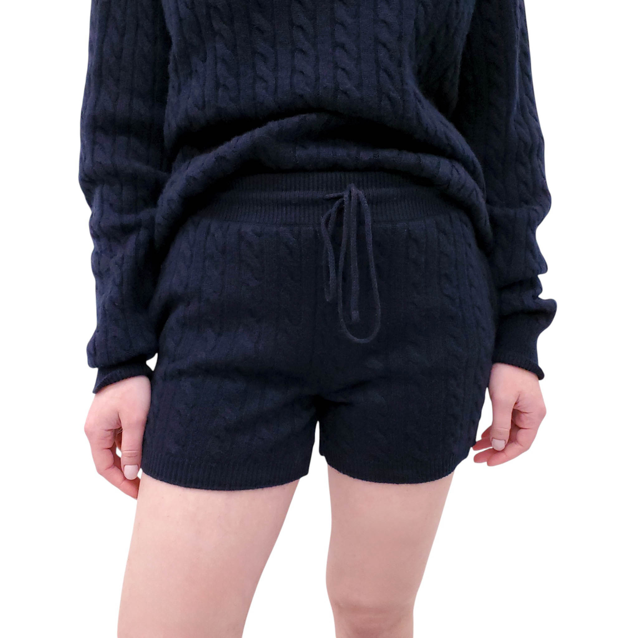 MIU MIU NAVY CABLEKNIT CASHMERE SWEATER SHORTS - SIZE 36