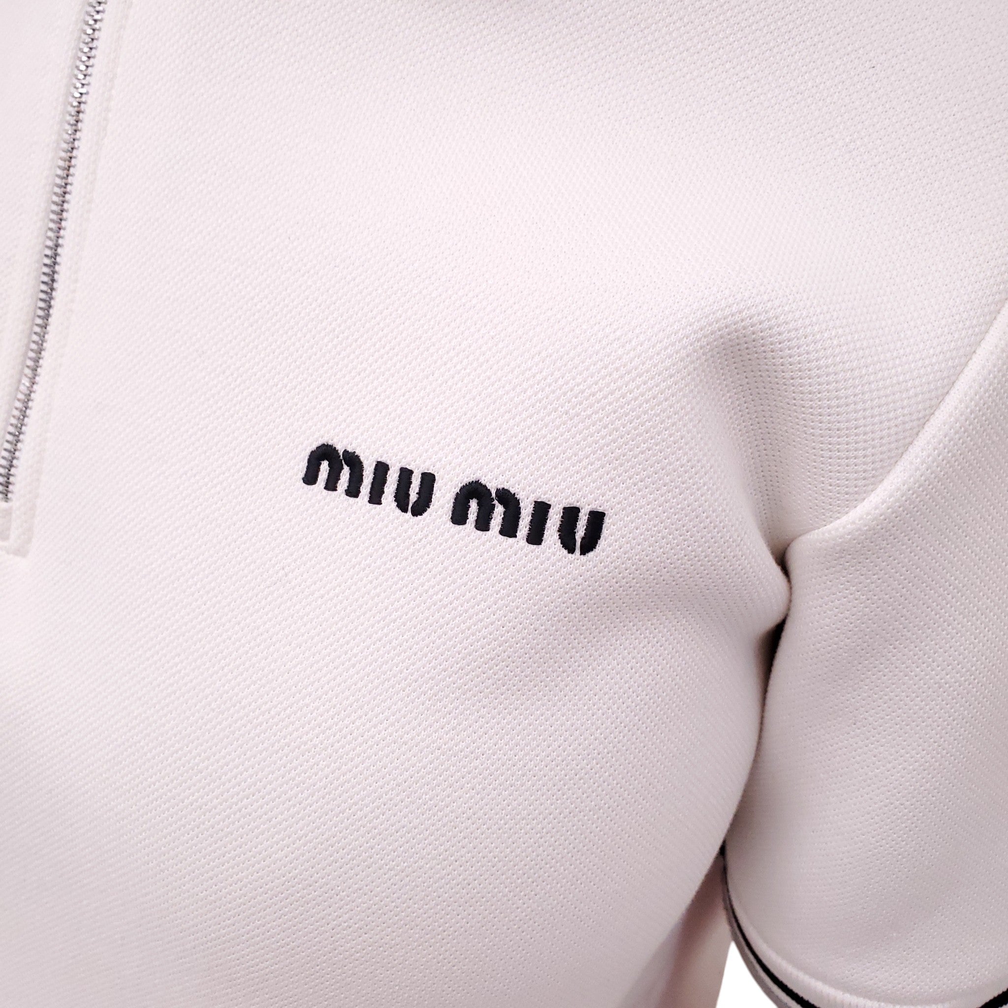 MIU MIU WHITE BANDED PIQUÉ JERSEY DRESS - SIZE 38