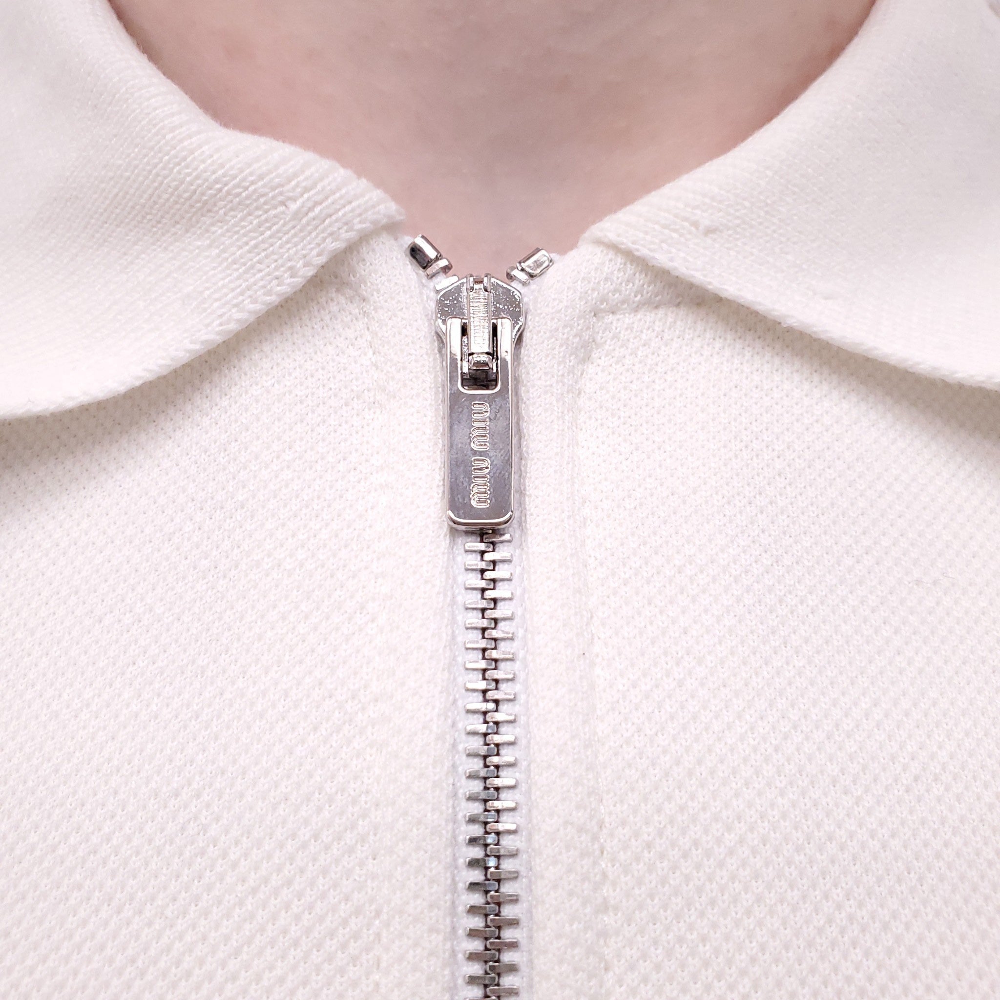 MIU MIU WHITE BANDED PIQUÉ JERSEY DRESS - SIZE 38