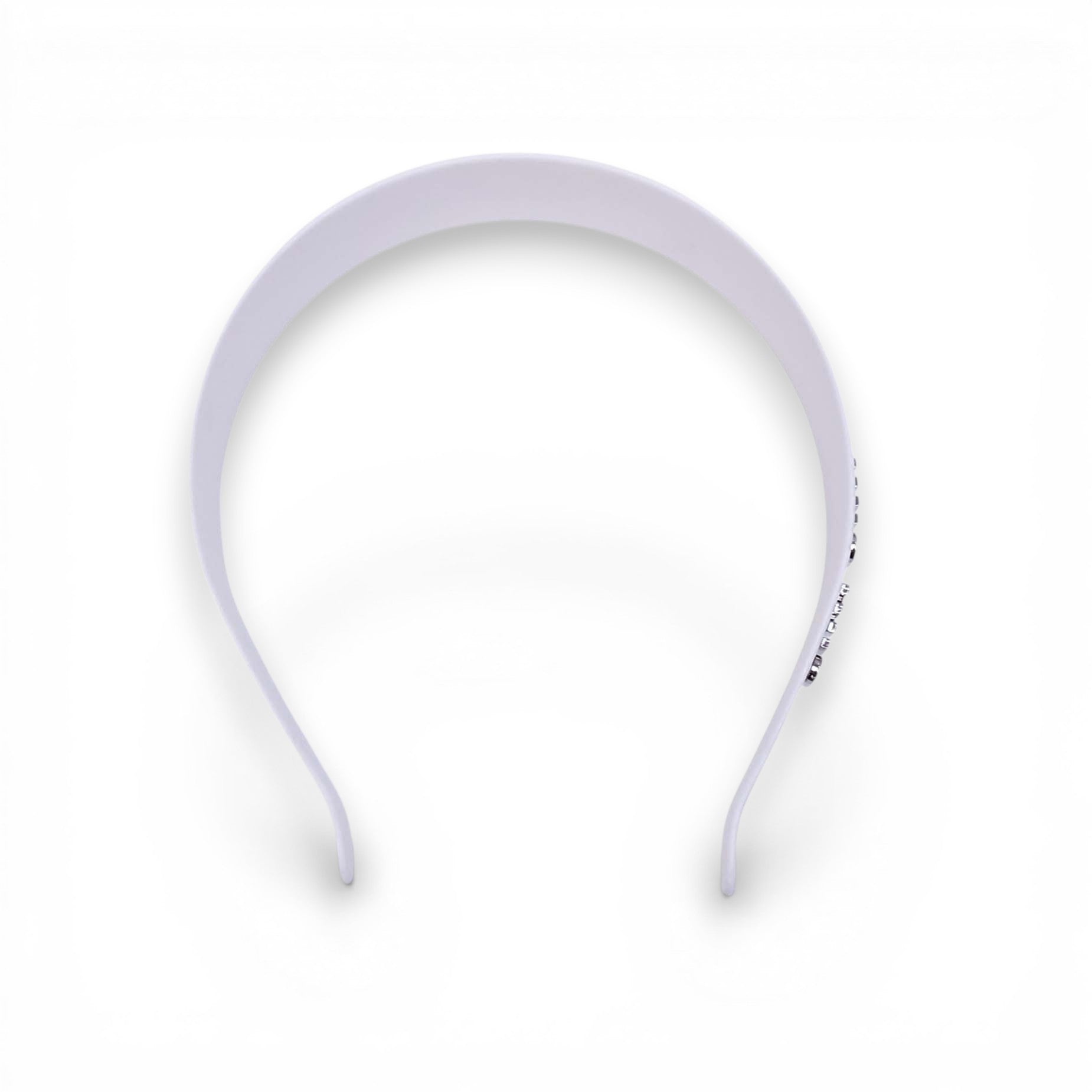 MIU MIU WHITE HEADBAND WITH CRYSTAL LOGO