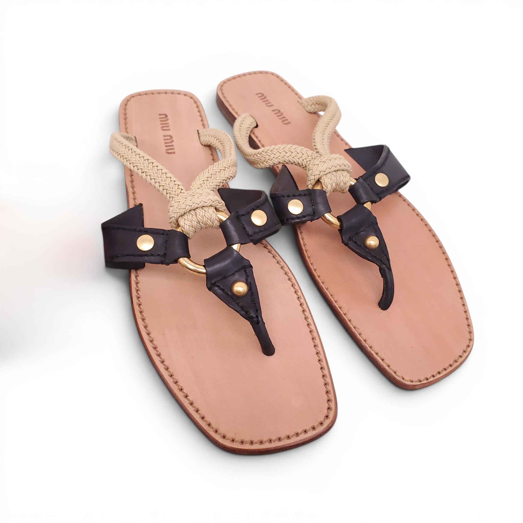 MIU MIU WRAP SANDALS WITH ROPE DETAIL - SIZE 40